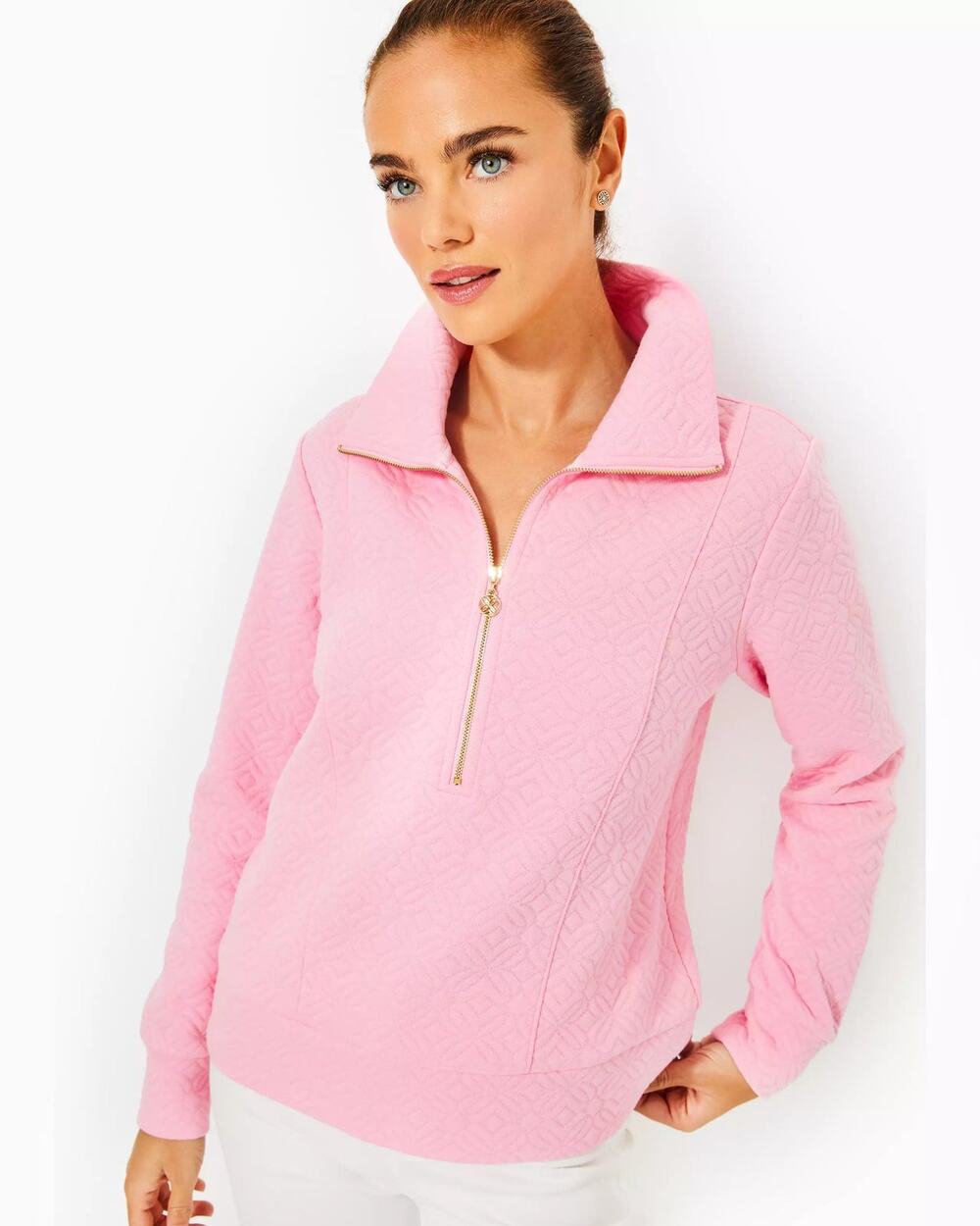 Lilly Pulitzer Eleni Pullover Conch Shell Pink Butterfly Quilted Knit XL Preppy